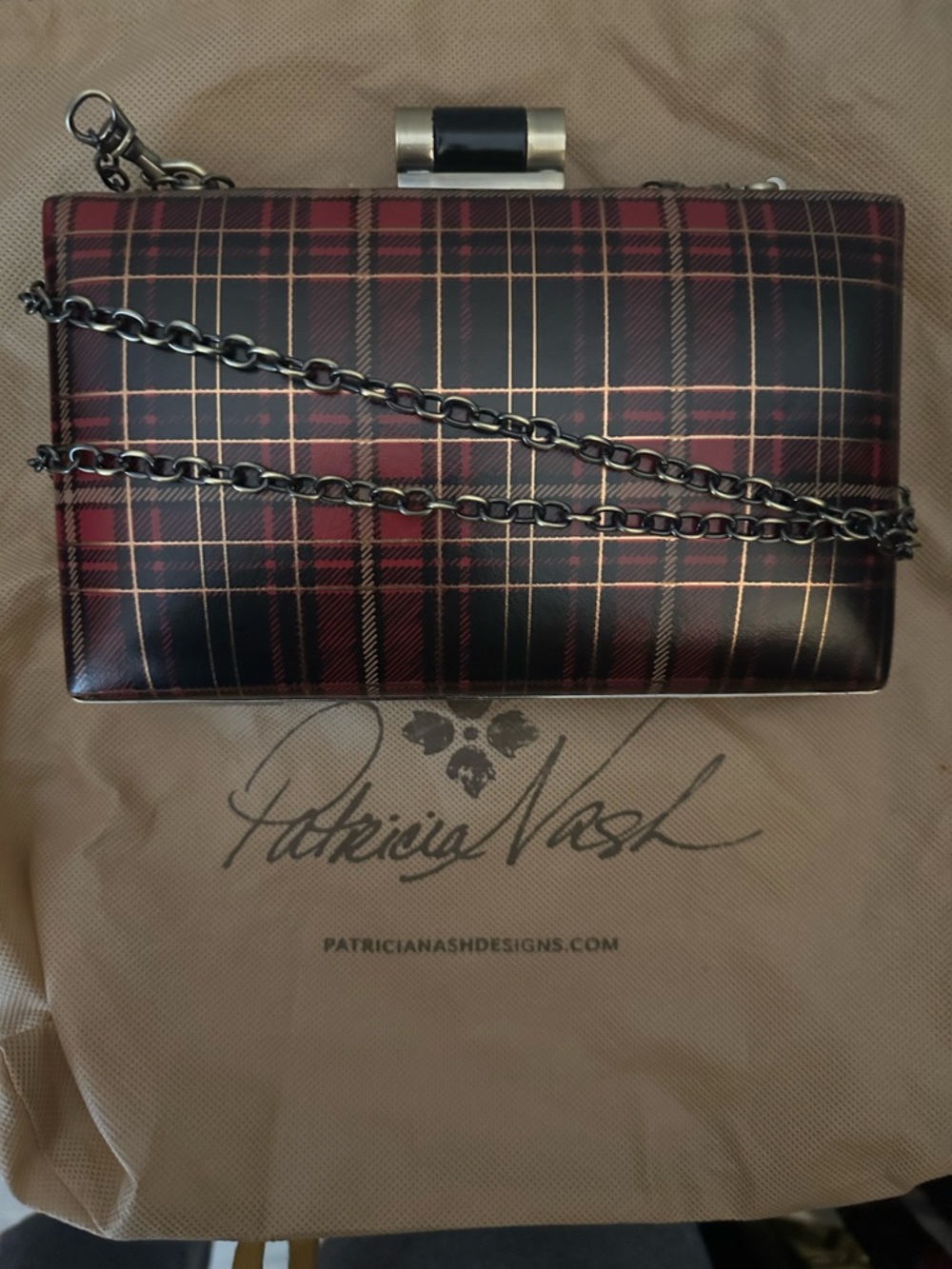 Patricia Nash Alora Tartan Plaid Leather Frame Clutch Crossbody Chain Bag - Picture 11 of 11